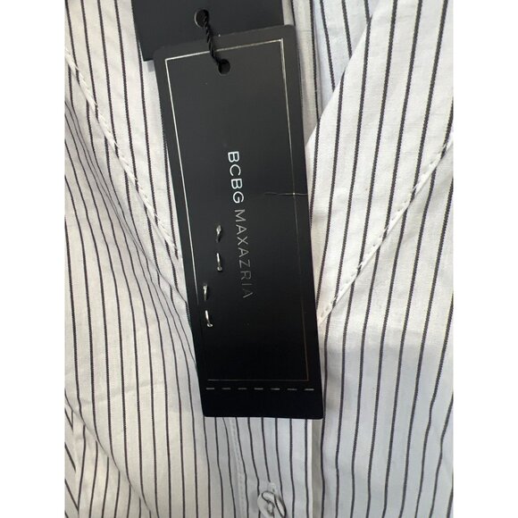 BCBGMAXAZRIA Button Front Striped Midi Dress Womens Small White Black Formal NEW - Picture 6 of 15
